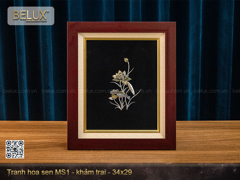Tranh hoa sen khảm trai MS1 kt 34x29cm&nbsp;